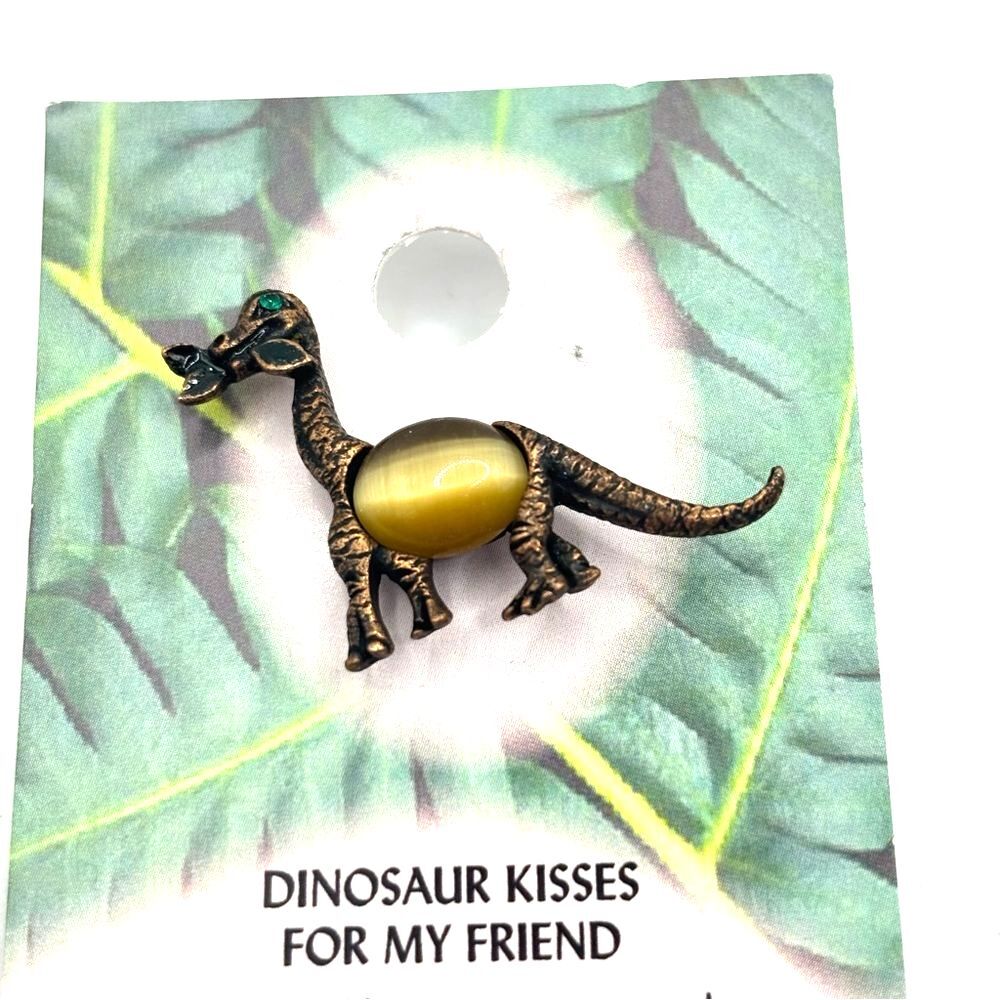 Dinosaur Lapel Pin Yellow Moon Stone Look Dinosaur Brooch